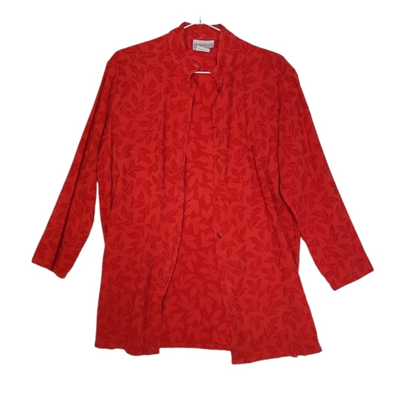 Coldwater Creek Red Tunic Shirt Red Leaf Print Small Missing buttons Lagenlook - Picture 2 of 10